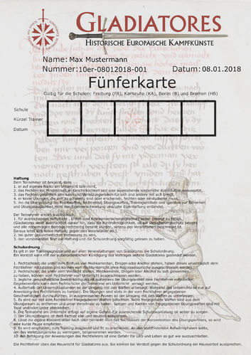 Fünferkarte - nur für: Freiburg, Karlsruhe, Berlin und Bremen!